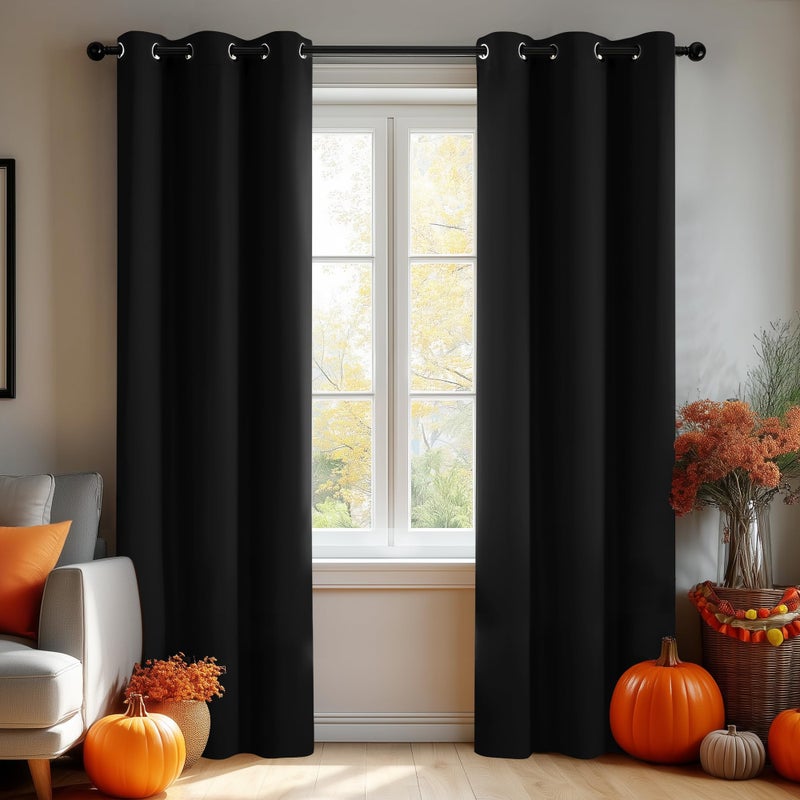 Deconovo Blackout Curtains for Bedroom â€“ Set of 2 42W x 108L Inch Thermal Insulated & Noise Reducing Panelsâ€“Home Window Room Darkening Sustainable Grommet Drapes for Living Room and Nursery, Black - Image 1